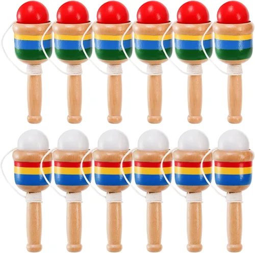 Cididu Juego de 12 pelotas de madera para atrapar, mini pelota de madera con taza de cuerda, juguetes vintage para niños, novedosos juegos de fiesta