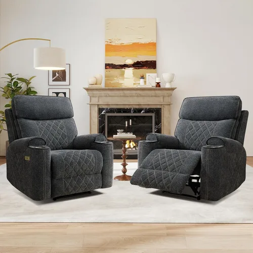 Miniatura 11 de HAOMARKETS Silla reclinable eléctrica, sillón reclinable eléctrico de tela suave con portavasos de metal, sillas reclinables de alta resistencia