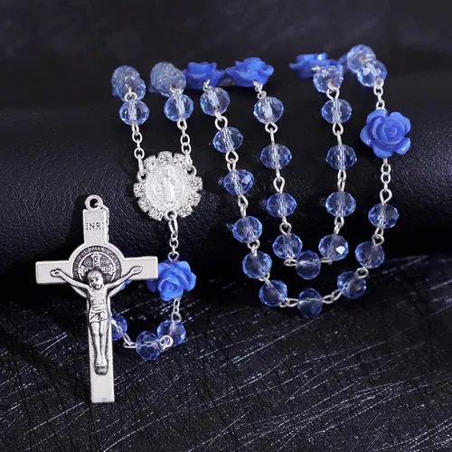 Miniatura 77 de KOMI Rosario de cuentas católicas para mujer, collar de cuentas de rosario con cruz de crucifijo, perlas de cristal, rosario, rosarios, católicos
