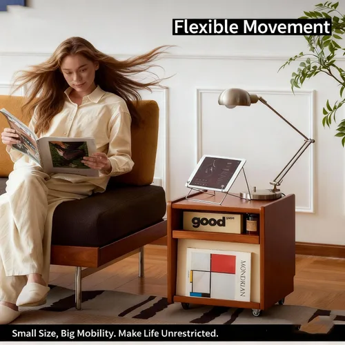 Miniatura 4 de Solid Wood Mobile Side Table with Wheels,Rolling Side Table with Storage,Unique Floating Design Storage Organizer for Bedroom, Living Room, Small