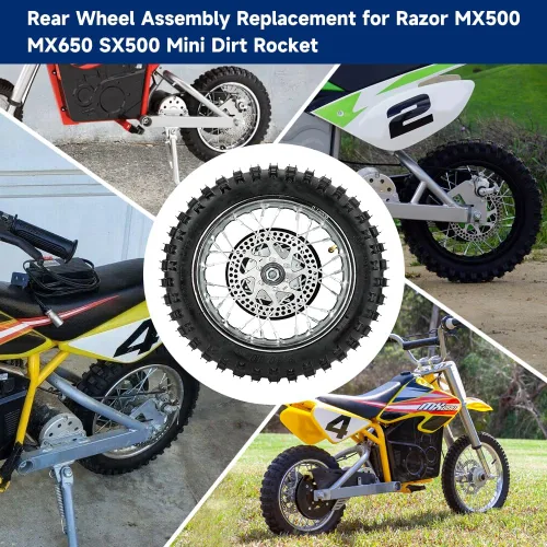 Miniatura 2 de FVRITO Reemplazo del conjunto de rueda trasera para Razor MX500 MX650 SX500 Mini Dirt Rocket Bike 2.50-10 2.50x10 Tubo de neumático Llanta de cadena