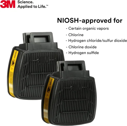 Miniatura 3 de 3M Cartucho respirador, cartucho Secure Click D8003 para vapores orgánicos y gas ácido, aprobado por NIOSH, doble flujo para mayor transpirabilidad