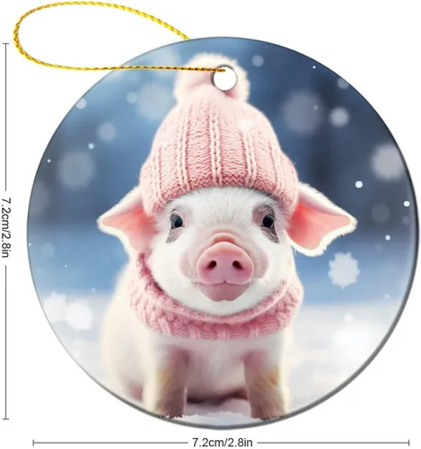 Miniatura 3 de Adorno de animales de granja, cerdo, adornos para árbol de Navidad, animales de granja para niños y niñas, decoración redonda de cerámica