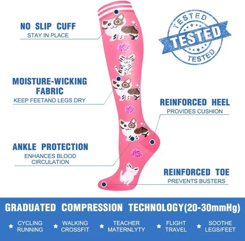 Miniatura 5 de CTHH 57 pares de calcetines de compresión para mujeres y hombres, medias de compresión para apoyo, correr, atletismo, enfermería, viajes