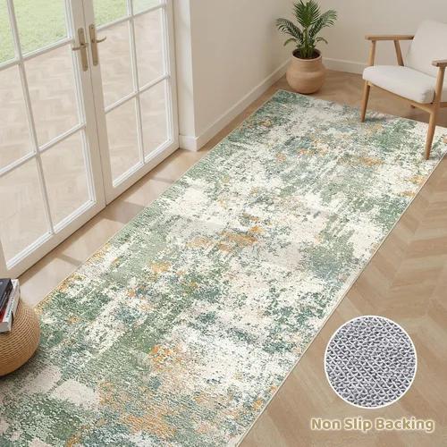 Miniatura 3 de Alfombra de pasillo lavable para cocina: 3 x 10 pies, antideslizante, abstracto, suave, moderno, resistente a las manchas, para interiores, piso