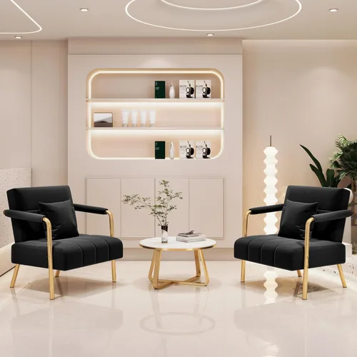 Miniatura 4 de Yaheetech Silla decorativa de terciopelo de 30 pulgadas de ancho, silla de sala de estar con marco dorado y almohada acogedora para sala de estar