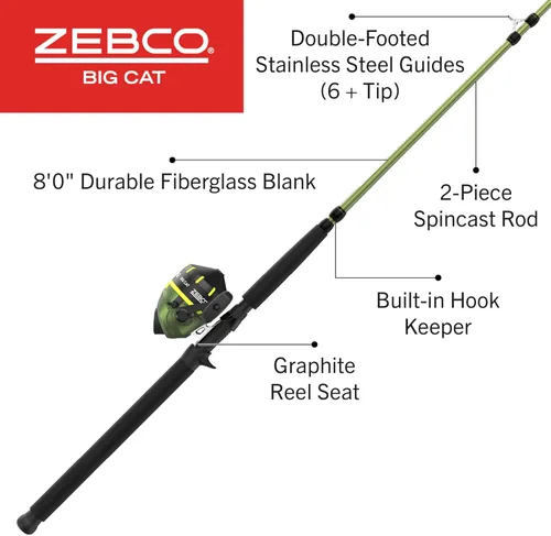 Miniatura 2 de Zebco Big Cat Spincast - Combo de caña de pescar y carrete, engranajes totalmente metálicos, recuperación a mano derecha o izquierda intercambiable