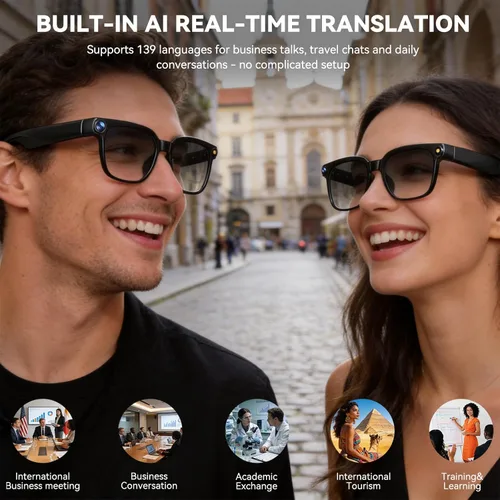 Miniatura 6 de Lentes inteligentes AI con cámara, lentes de cámara de 8 MP, grabación de video antivibración de 1080P, traducción en tiempo real, asistente de voz