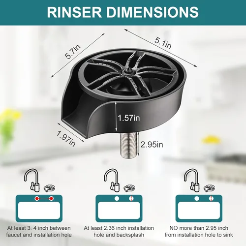 Miniatura 8 de Enjuagador de Vidrio para Fregadero de Cocina, Enjuagador de Vidrio de Alta Presión con Boquilla Giratoria de 360 Grados con Diseño de Pistola