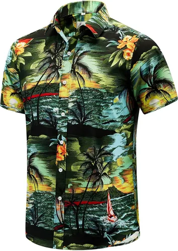 Miniatura 21 de EUOW - Camisas hawaianas para hombre de manga corta con botones, estampadas para la playa y el verano