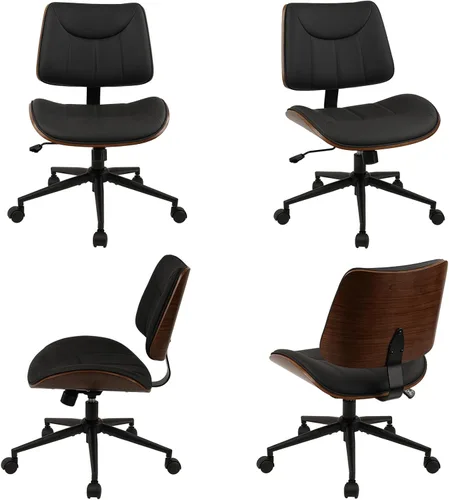 Miniatura 16 de CLATINA Silla de oficina en casa sin brazos, silla de escritorio con ruedas, silla de lectura de altura ajustable, respaldo medio de cuero y silla