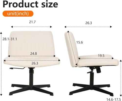 Miniatura 3 de FDW Silla Criss Cross sin brazos, silla de escritorio de oficina con patas cruzadas, ajustable, giratoria, ergonómica, sin ruedas, respaldo