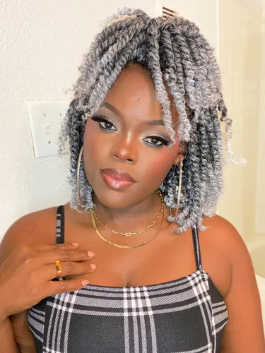 Miniatura 27 de 8 paquetes de extensiones de cabello sintético pretrenzado y prerrizado de ganchillo de 14 pulgadas, con rizos de pasión, para mujeres negras