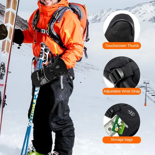 Miniatura 6 de SNOW DEER Manoplas térmicas para hombres y mujeres, guantes de esquí impermeables con pantalla táctil, batería de 7.4V 3000mAh, guantes eléctricos