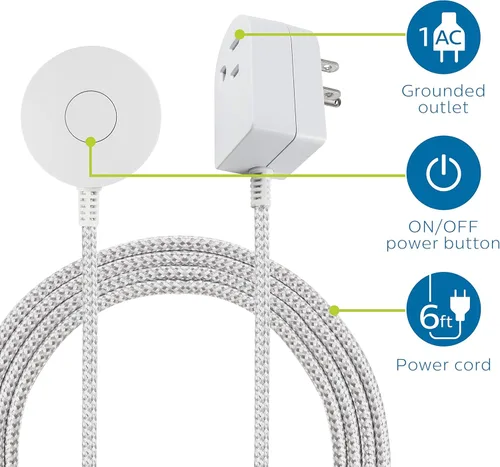 Miniatura 8 de Philips Enchufe a tierra con cable trenzado, cable de alimentación de 6 pies de largo, interruptor de encendido/apagado, para montaje en mesa