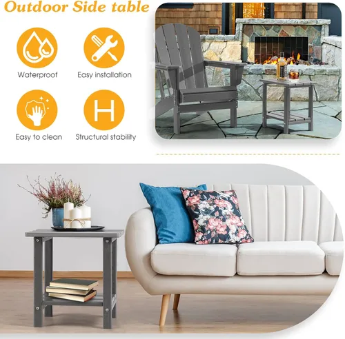 Miniatura 4 de Apolimi Adirondack - Mesa auxiliar para exteriores, mesa auxiliar de patio resistente de 2 niveles, resistente a la intemperie, mesa auxiliar sólida
