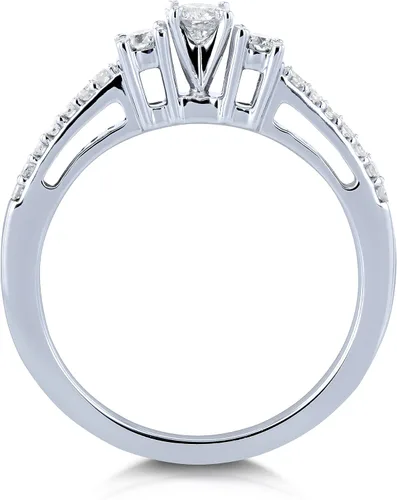 Miniatura 3 de Kobelli Anillo de compromiso de tres piedras con diamantes redondos de 14 quilates en oro blanco de 10 quilates