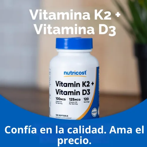 Miniatura 5 de Nutricost Vitamina K2 (MK7) (100mcg) + Vitamina D3 (5,000 UI) 120 Cápsulas Blandas - Sin Gluten y Sin OMG