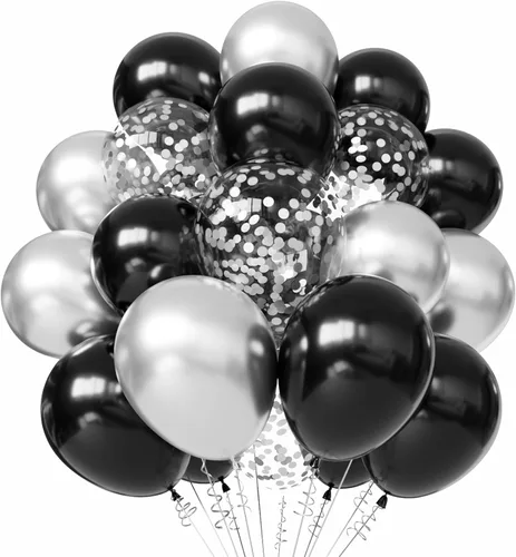 Miniatura 25 de Globos negros y dorados, kit de 50 globos de 12 pulgadas, globos de látex negros para decoraciones de cumpleaños, año nuevo, boda, graduación