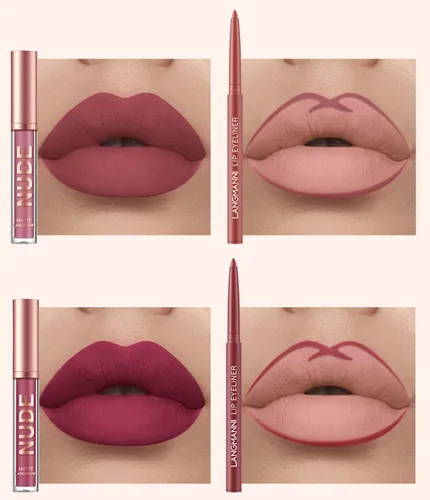 Miniatura 5 de URQT Juego de 12 delineadores de labios y lápiz labial, 6 lápices labiales líquidos mate aterciopelados + 6 delineadores de labios suaves a juego