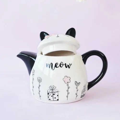 Miniatura 5 de Gaolinci Tetera de cerámica de gato lindo, olla de agua de 18 onzas, tetera de flores
