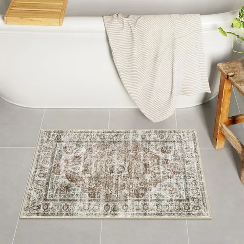 Miniatura 15 de Uphome Tapete de baño color naranja, estilo bohemio y envejecido, tapete de baño pequeño de terciopelo súper acogedor, antideslizante, lavable a