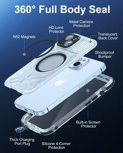 Miniatura 4 de Funda impermeable para iPhone 15 con Magsafe, protector de pantalla, cordón, IP68 militar de cuerpo completo a prueba de golpes, para deportes