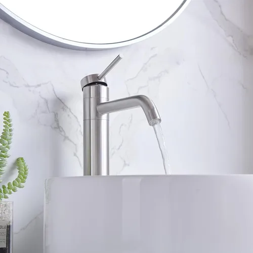 Miniatura 6 de Hotis HT-BF100 - Grifo de lavabo de níquel cepillado, grifo de baño alto de acero inoxidable con boquilla giratoria de 360°, grifos de baño de 1