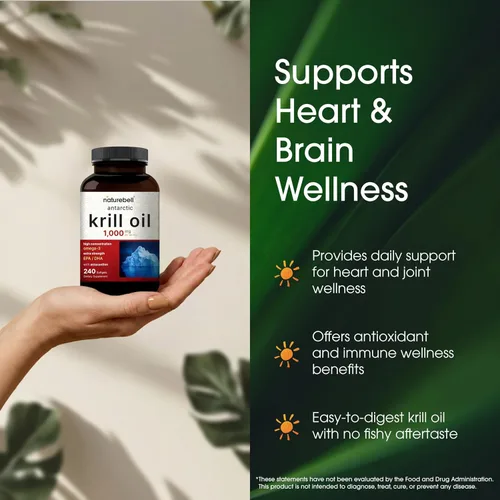 Miniatura 4 de NatureBell Suplemento de aceite de krill antártico de 1000 mg, 240 cápsulas blandas, fuente natural de omega-3, EPA, DHA y astaxantina, sin regusto