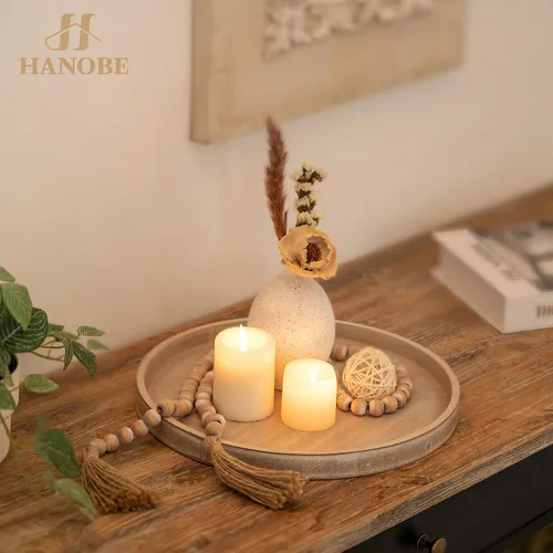 Miniatura 3 de Hanobe Bandeja Decorativa para Mesa de Café: Bandeja Redonda de Madera Lavada en Blanco, Bandejas Rústicas de Madera Circulares, Centro de Mesa
