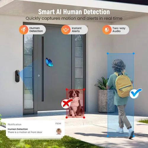 Miniatura 3 de GridTera - Cámara de timbre de video inalámbrica de 1080p, detección humana AI, vista en vivo, visión nocturna, almacenamiento en la nube, WiFi