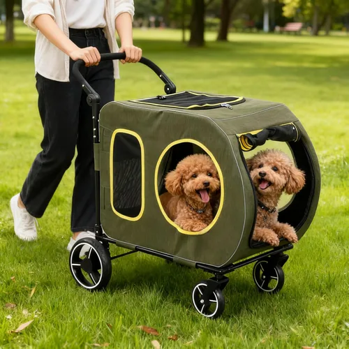 Miniatura 12 de Saudism Cochecito de perro para perros grandes y medianos, cochecito extra grande para mascotas, carro para perros para 2 perros, diseño plegable