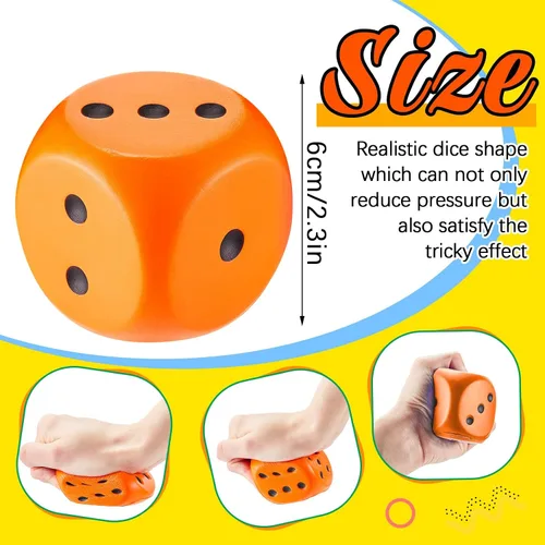 Miniatura 2 de Zomiboo 2 dados grandes de espuma de 2.3 pulgadas para el aula, gigantes de 6 caras, decoración de fiesta de casino, juguete para aliviar la naranja