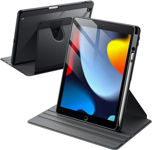Miniatura 12 de JETech Funda giratoria para iPad 9/8/7 (10.2 pulgadas, modelo 2021/2020/2019, 9ª/8ª/7ª generación) con soporte para lápiz, rotación de 360 grados