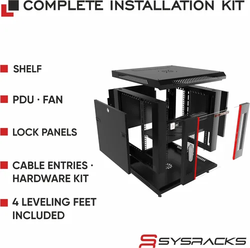 Miniatura 4 de Rack de servidor de laboratorio doméstico de montaje en pared 9U – Gabinete de red de bloqueo de 19 pulgadas, enrutador profundo de 18 pulgadas