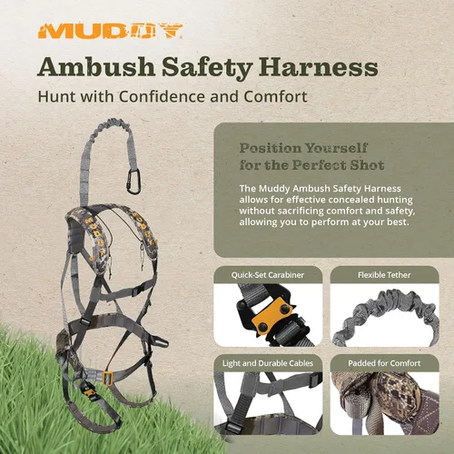 Miniatura 2 de Muddy Hunting Tree Stand Safety Systems Lightweight Padded Nylon Whitetail Deer Quick-Release Ambush Optifade Elevated II Harness