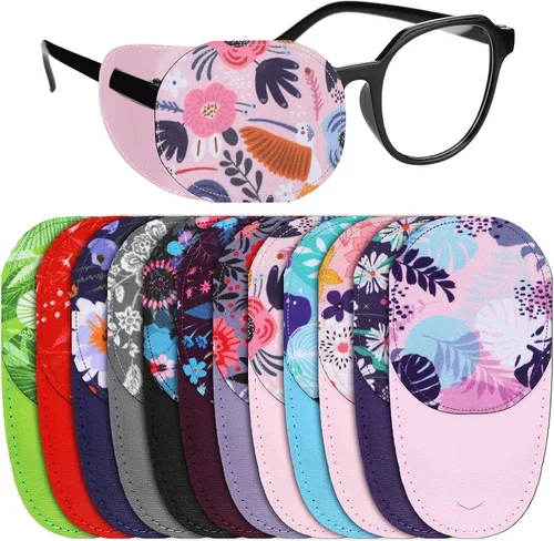 Yahenda 12 parches para ojos para adultos, parche reutilizable para anteojos, lindo cubierta para anteojos para adultos, ojos izquierdos y derechos,