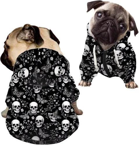 Miniatura 40 de Howilath Disfraz de Halloween de hueso de perro, sudadera con capucha de esqueleto para perro, ropa para mascotas, ropa con cremallera de calavera