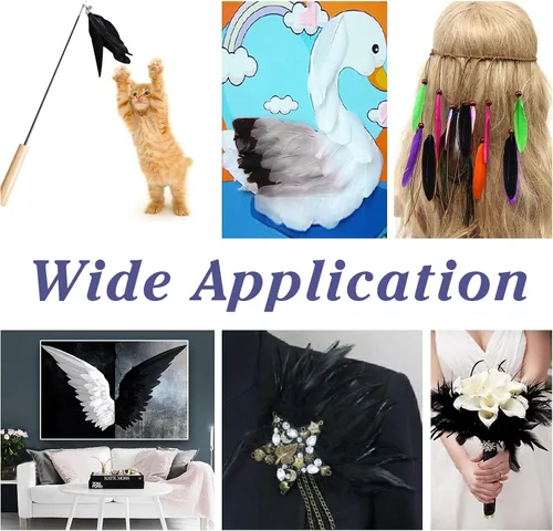 Miniatura 7 de TOAOB 480 plumas surtidas para manualidades, 6 estilos, plumas naturales negras, tamaño mixto, suministros para manualidades, boda, hogar, fiesta