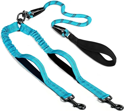 Miniatura 9 de Correa doble duradera para perros, correa para dos perros, sin enredos, con asas acolchadas y tiras reflectantes para perros medianos y grandes