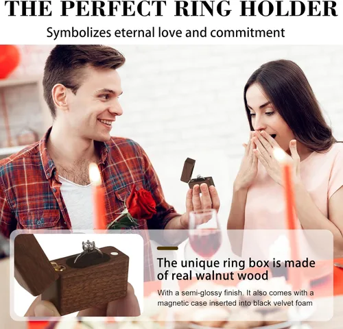 Miniatura 6 de Caja de madera para anillos de compromiso para propuesta, regalo para el día de la boda, caja de almacenamiento de anillo de regalo de compromiso