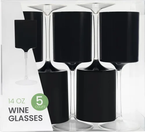 Miniatura 12 de PLASTICPRO Paquete de 10 copas de vino de plástico de 14 onzas, dos tonos, elegantes, desechables, con tallo, reutilizables, de plástico duro