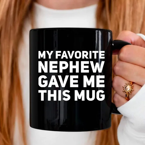 Miniatura 4 de Taza de café de cerámica con texto en inglés «My Favorite Nephew Gave Me This Gift To Uncle Auntie», para el Día de la Madre, Día del Padre