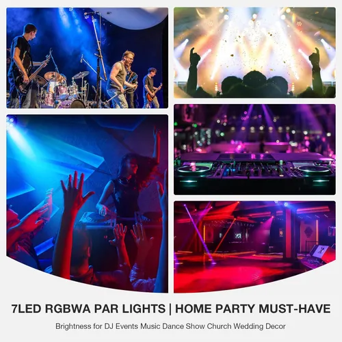 Miniatura 6 de Par de luz LED para escenario: 70 W RGBWA 5 en 1 LED par puede activar por sonido múltiples modos por control remoto y control DMX para eventos