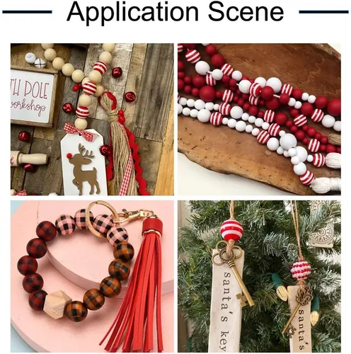 Miniatura 4 de 100 cuentas de madera de Navidad, árbol de Navidad, ciervos, copos de nieve, cuentas de madera natural, cuentas de madera rústica de 0.591-0.650 in