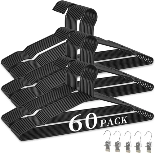 Paquete de 60 perchas de alambre de metal + 5 alfileres para ropa, perchas de alambre de 16.5 pulgadas para camisas de tamaño estándar, trajes,