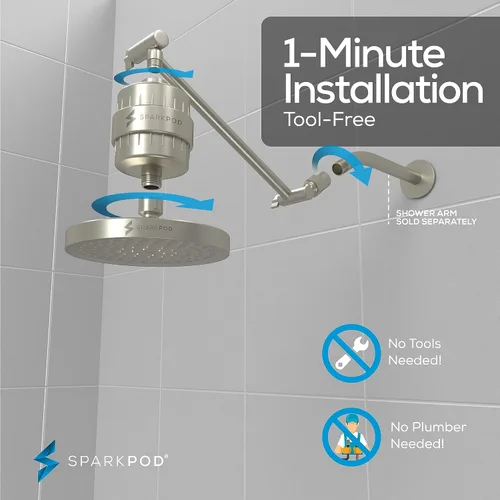 Miniatura 5 de SparkPod Cabezal de ducha de lluvia de alta presión de 6 pulgadas con cápsula de filtro de 23 etapas y extensión de brazo de ducha ajustable de 11