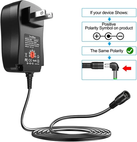Miniatura 4 de SoulBay Fuente de alimentación universal AC a DC 3V 4.5V 5V 6V 7.5V 9V 12V Adaptador de corriente multivoltaje con 8 enchufes para centro negativo