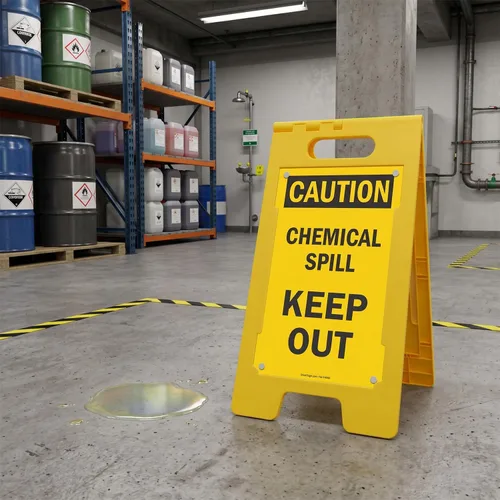 Miniatura 3 de SmartSign Letrero plegable para piso, leyenda "Caution Chemical Spill Keep Out", 25 pulgadas de alto x 12 pulgadas de ancho, negro sobre amarillo