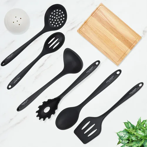 Miniatura 7 de Culinary Couture Juego de 6 utensilios de cocina de silicona negra, antiadherentes, resistentes al calor, con núcleo interior de acero